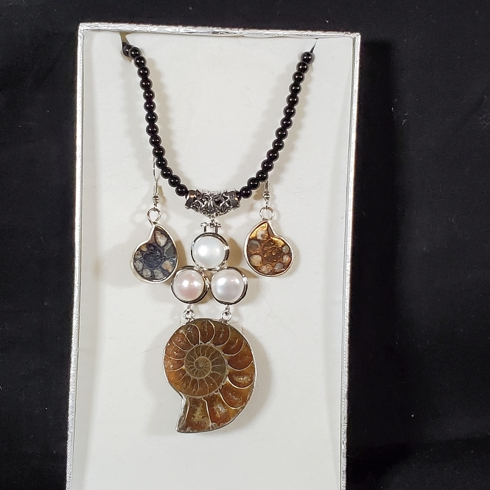 Ammonite Necklace and Earrings Set